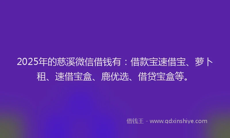 2025年的慈溪微信借钱有：借款宝速借宝、萝卜租、速借宝盒、鹿优选、借贷宝盒等。