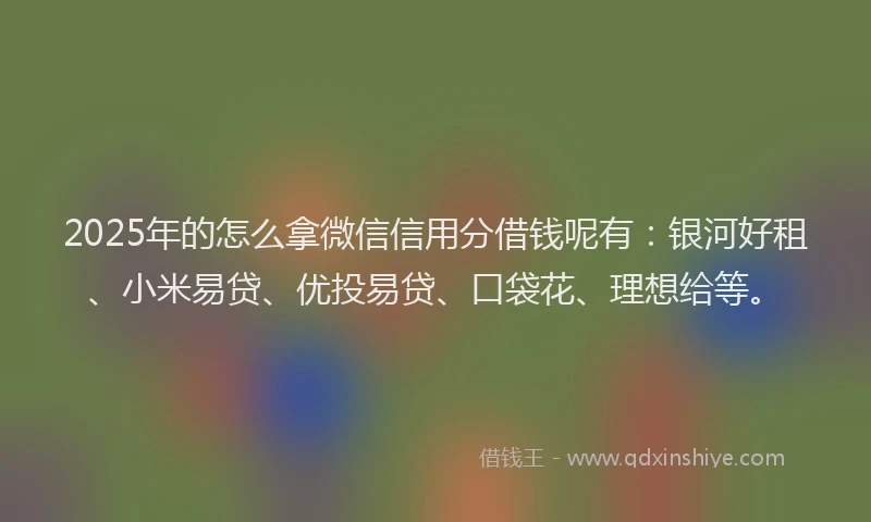 2025年的怎么拿微信信用分借钱呢有：银河好租、小米易贷、优投易贷、口袋花、理想给等。