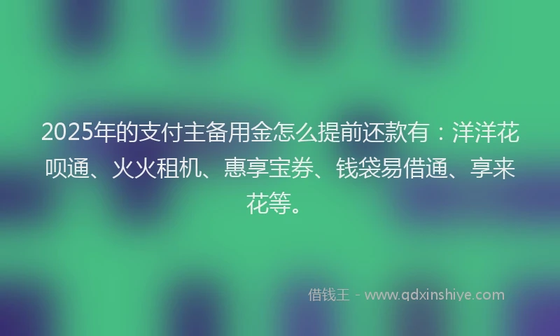 2025年的支付主备用金怎么提前还款有：洋洋花呗通、火火租机、惠享宝券、钱袋易借通、享来花等。