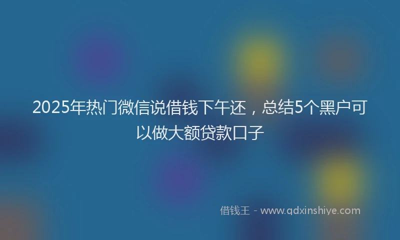 2025年热门微信说借钱下午还，总结5个黑户可以做大额贷款口子