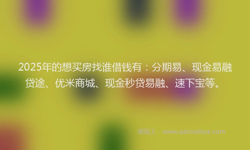 2025年的想买房找谁借钱有：分期易、现金易融贷途、优米商城、现金秒贷易融、速下宝等。