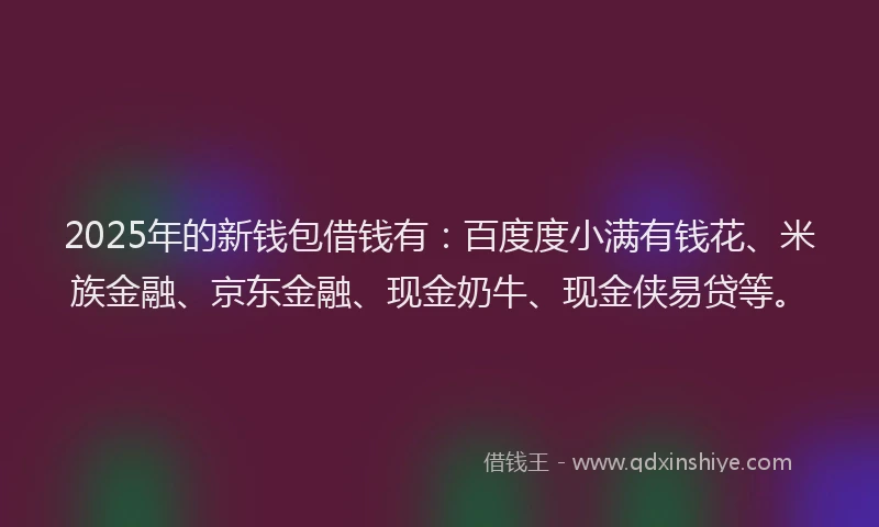 2025年的新钱包借钱有：百度度小满有钱花、米族金融、京东金融、现金奶牛、现金侠易贷等。