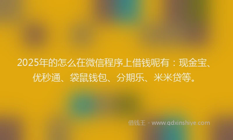 2025年的怎么在微信程序上借钱呢有：现金宝、优秒通、袋鼠钱包、分期乐、米米贷等。