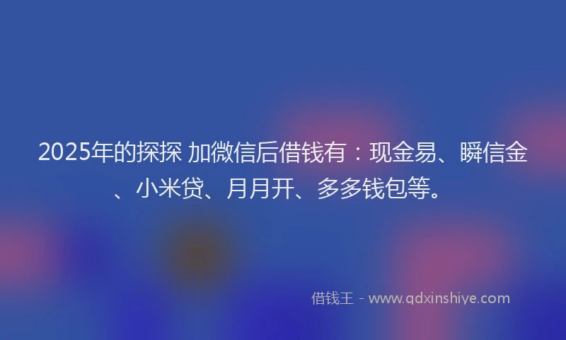 2025年的探探 加微信后借钱有：现金易、瞬信金、小米贷、月月开、多多钱包等。