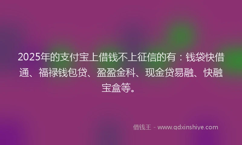 2025年的支付宝上借钱不上征信的有：钱袋快借通、福禄钱包贷、盈盈金科、现金贷易融、快融宝盒等。