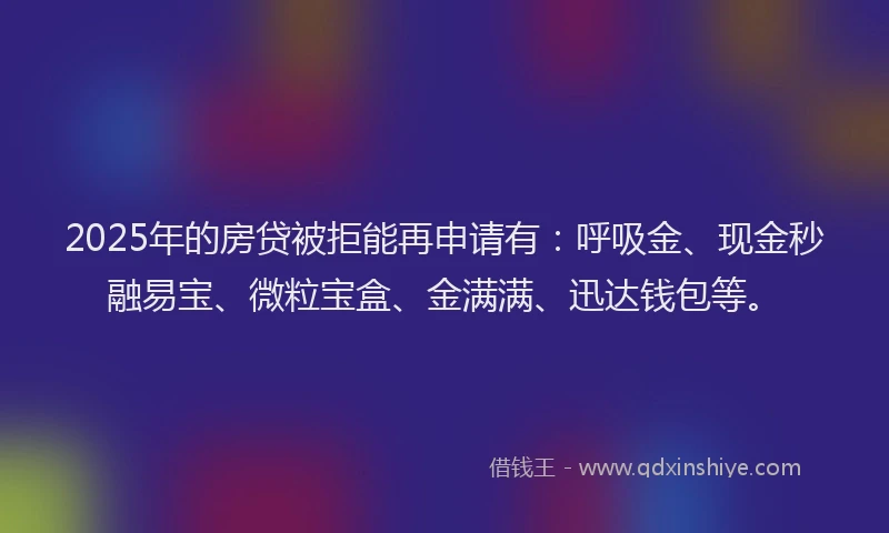 2025年的房贷被拒能再申请有：呼吸金、现金秒融易宝、微粒宝盒、金满满、迅达钱包等。