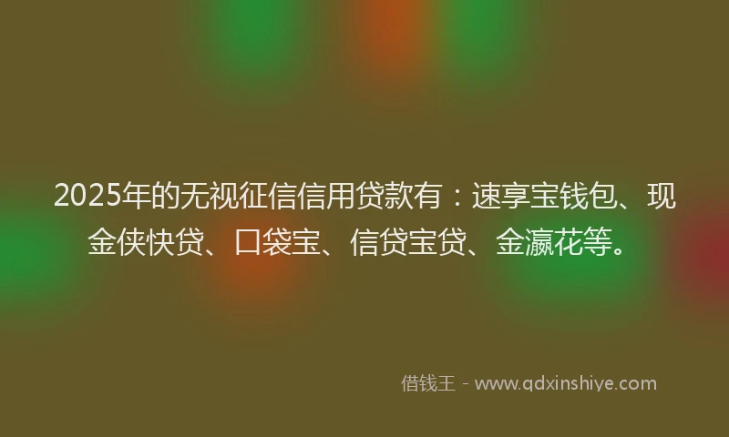 2025年的无视征信信用贷款有：速享宝钱包、现金侠快贷、口袋宝、信贷宝贷、金瀛花等。