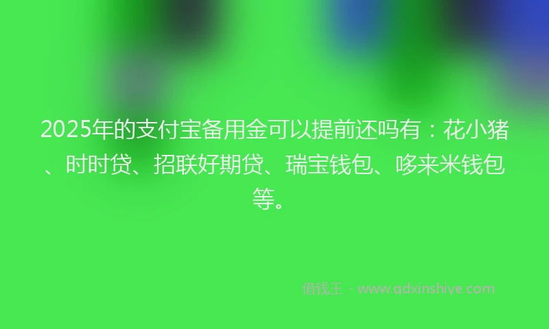 2025年的支付宝备用金可以提前还吗有：花小猪、时时贷、招联好期贷、瑞宝钱包、哆来米钱包等。