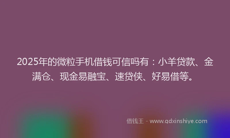 2025年的微粒手机借钱可信吗有：小羊贷款、金满仓、现金易融宝、速贷侠、好易借等。