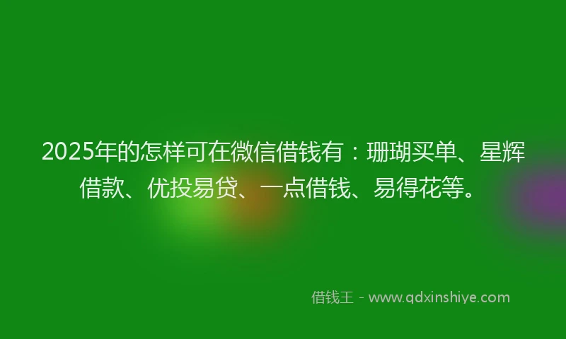 2025年的怎样可在微信借钱有：珊瑚买单、星辉借款、优投易贷、一点借钱、易得花等。