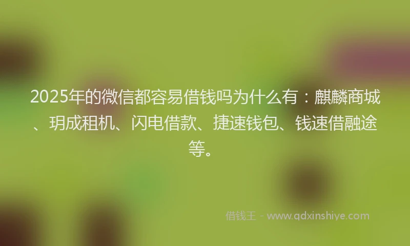 2025年的微信都容易借钱吗为什么有：麒麟商城、玥成租机、闪电借款、捷速钱包、钱速借融途等。