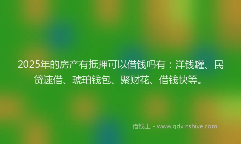 2025年的房产有抵押可以借钱吗有：洋钱罐、民贷速借、琥珀钱包、聚财花、借钱快等。