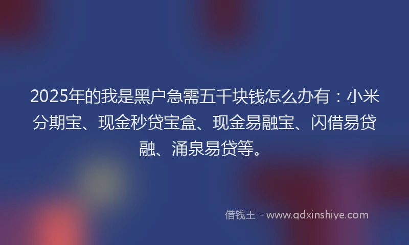 2025年的我是黑户急需五千块钱怎么办有：小米分期宝、现金秒贷宝盒、现金易融宝、闪借易贷融、涌泉易贷等。