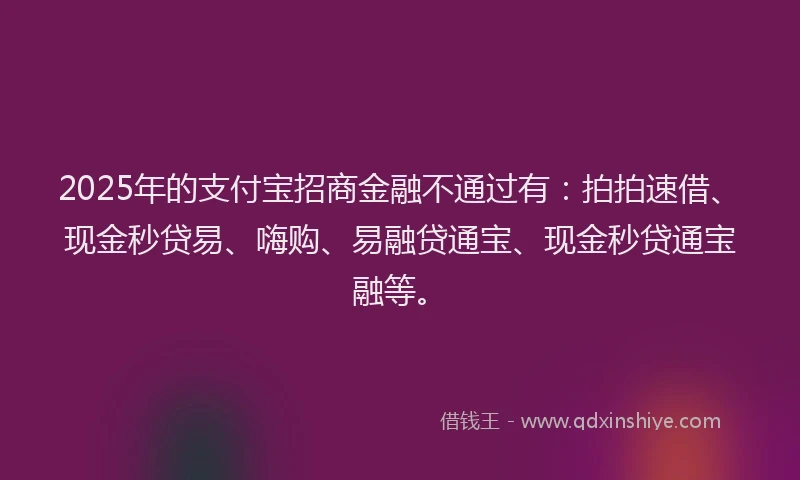 2025年的支付宝招商金融不通过有：拍拍速借、现金秒贷易、嗨购、易融贷通宝、现金秒贷通宝融等。