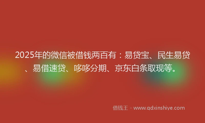 2025年的微信被借钱两百有：易贷宝、民生易贷、易借速贷、哆哆分期、京东白条取现等。
