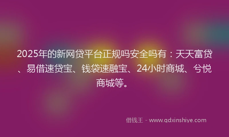 2025年的新网贷平台正规吗安全吗有：天天富贷、易借速贷宝、钱袋速融宝、24小时商城、兮悦商城等。
