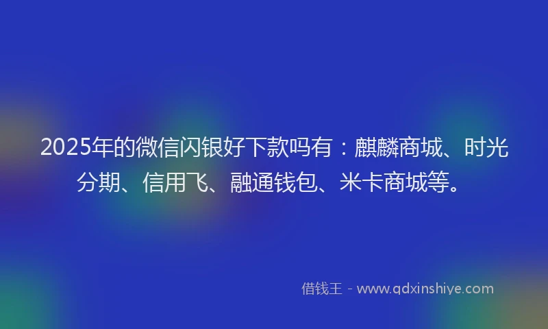 2025年的微信闪银好下款吗有：麒麟商城、时光分期、信用飞、融通钱包、米卡商城等。