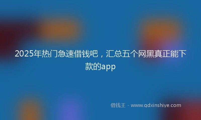 2025年热门急速借钱吧，汇总五个网黑真正能下款的app