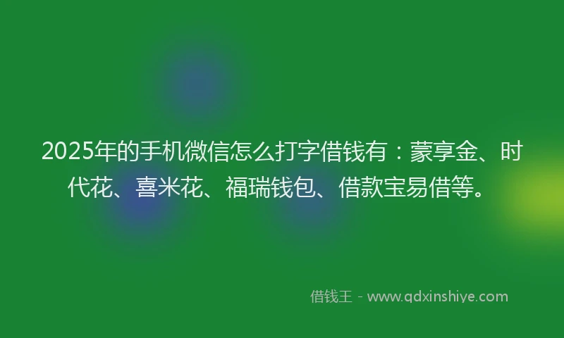 2025年的手机微信怎么打字借钱有：蒙享金、时代花、喜米花、福瑞钱包、借款宝易借等。