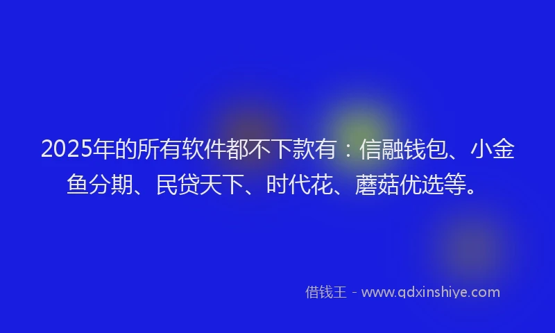 2025年的所有软件都不下款有：信融钱包、小金鱼分期、民贷天下、时代花、蘑菇优选等。