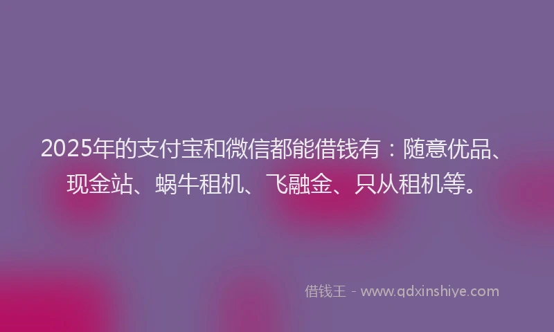 2025年的支付宝和微信都能借钱有：随意优品、现金站、蜗牛租机、飞融金、只从租机等。
