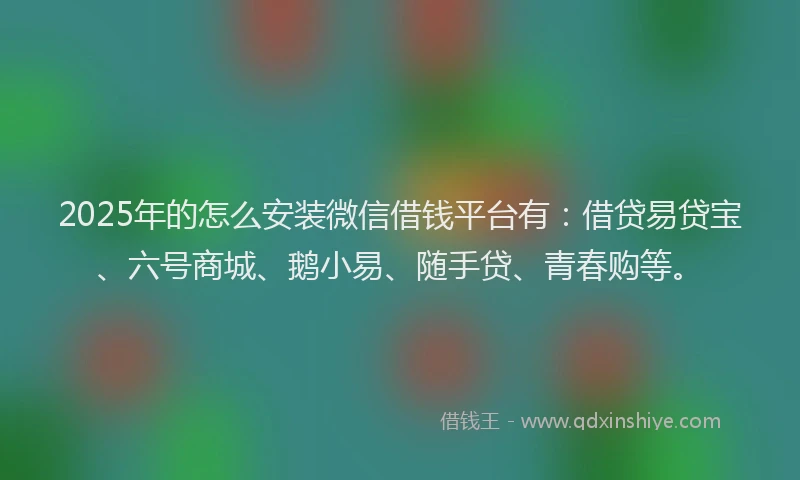 2025年的怎么安装微信借钱平台有：借贷易贷宝、六号商城、鹅小易、随手贷、青春购等。