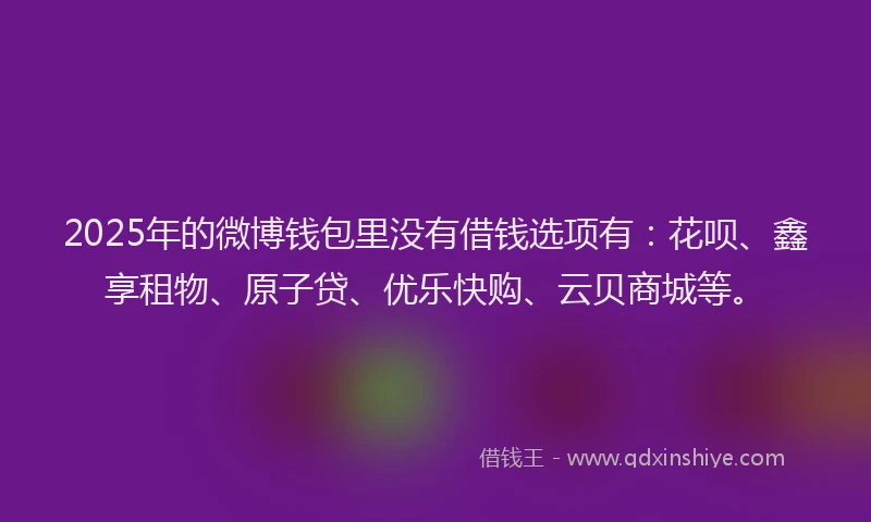 2025年的微博钱包里没有借钱选项有：花呗、鑫享租物、原子贷、优乐快购、云贝商城等。