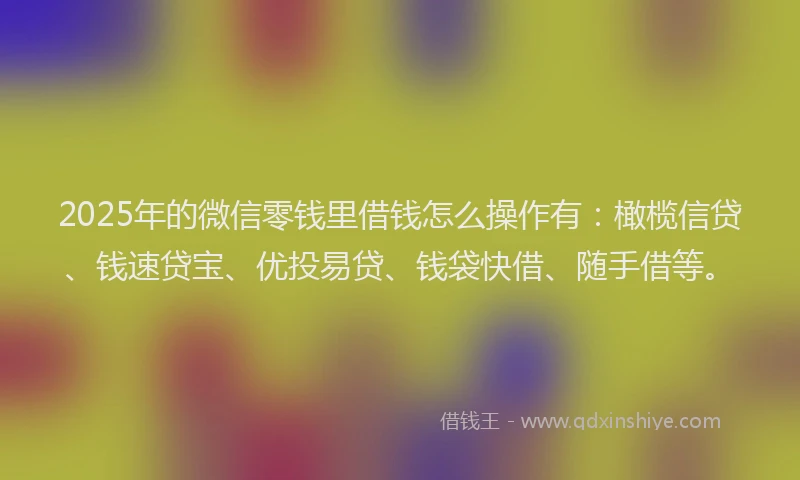 2025年的微信零钱里借钱怎么操作有：橄榄信贷、钱速贷宝、优投易贷、钱袋快借、随手借等。