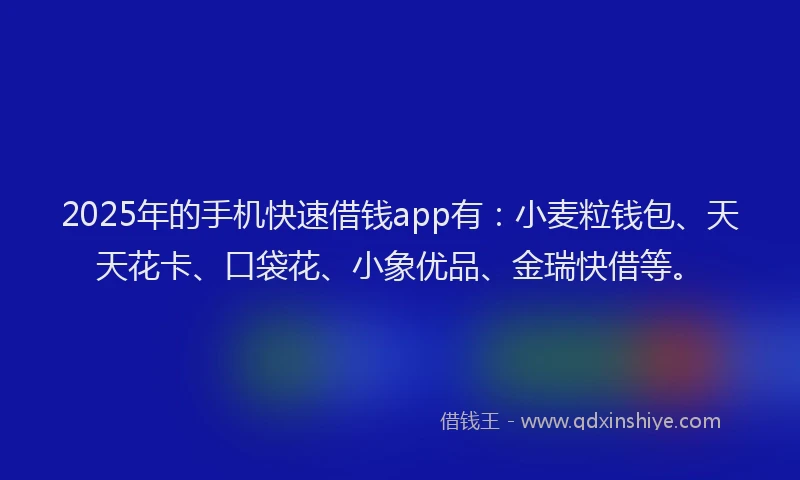 2025年的手机快速借钱app有：小麦粒钱包、天天花卡、口袋花、小象优品、金瑞快借等。