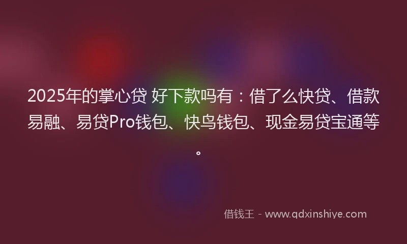 2025年的掌心贷 好下款吗有：借了么快贷、借款易融、易贷Pro钱包、快鸟钱包、现金易贷宝通等。