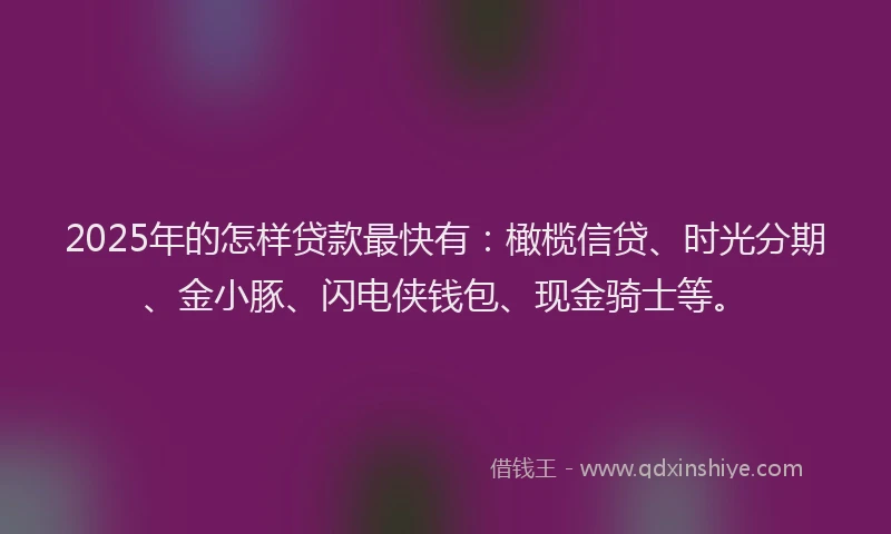 2025年的怎样贷款最快有：橄榄信贷、时光分期、金小豚、闪电侠钱包、现金骑士等。