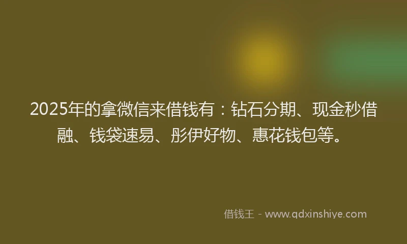 2025年的拿微信来借钱有：钻石分期、现金秒借融、钱袋速易、彤伊好物、惠花钱包等。