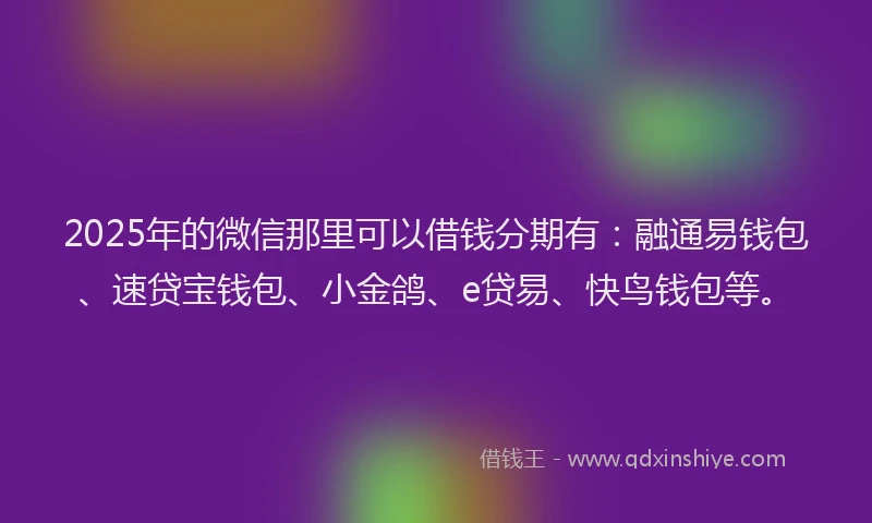 2025年的微信那里可以借钱分期有：融通易钱包、速贷宝钱包、小金鸽、e贷易、快鸟钱包等。