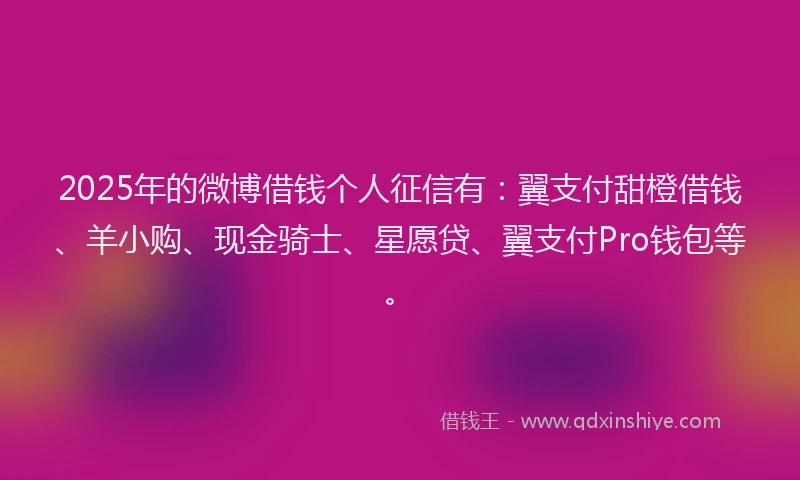 2025年的微博借钱个人征信有：翼支付甜橙借钱、羊小购、现金骑士、星愿贷、翼支付Pro钱包等。