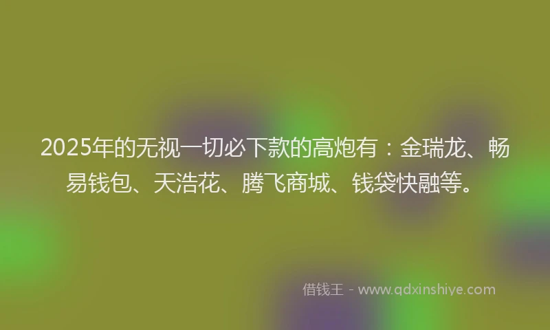2025年的无视一切必下款的高炮有：金瑞龙、畅易钱包、天浩花、腾飞商城、钱袋快融等。