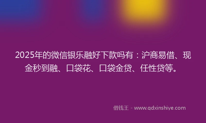 2025年的微信银乐融好下款吗有：沪商易借、现金秒到融、口袋花、口袋金贷、任性贷等。