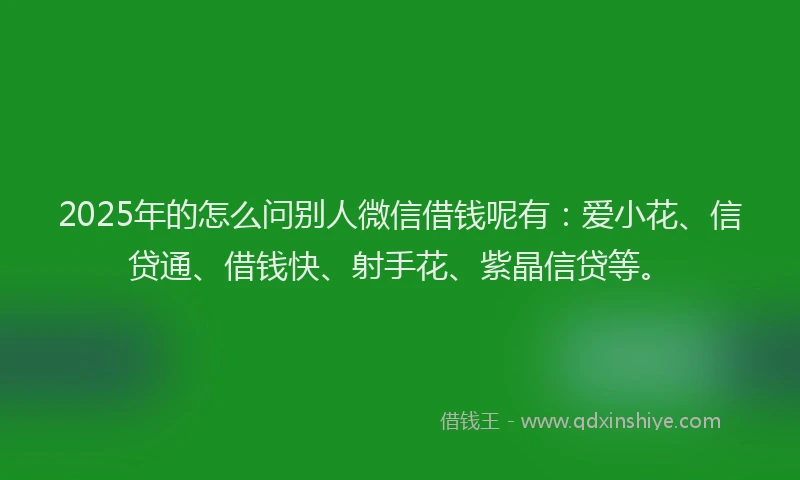 2025年的怎么问别人微信借钱呢有：爱小花、信贷通、借钱快、射手花、紫晶信贷等。