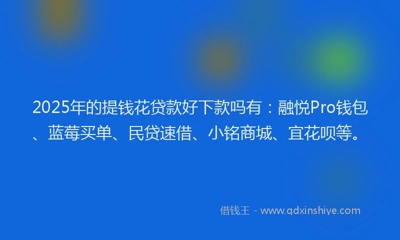 2025年的提钱花贷款好下款吗有：融悦Pro钱包、蓝莓买单、民贷速借、小铭商城、宜花呗等。