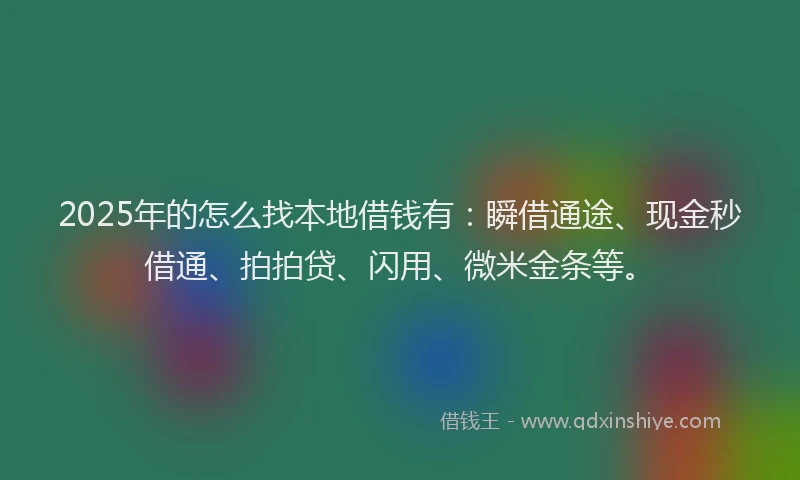 2025年的怎么找本地借钱有：瞬借通途、现金秒借通、拍拍贷、闪用、微米金条等。