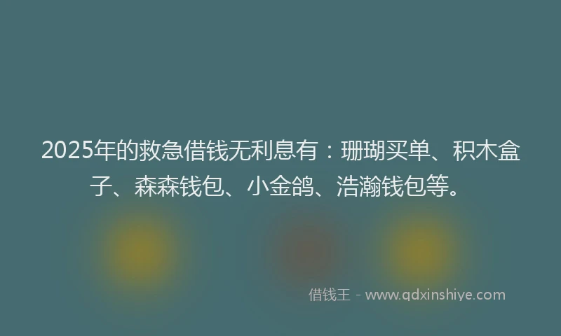 2025年的救急借钱无利息有：珊瑚买单、积木盒子、森森钱包、小金鸽、浩瀚钱包等。