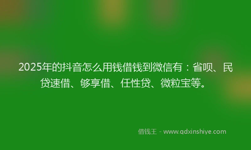 2025年的抖音怎么用钱借钱到微信有：省呗、民贷速借、够享借、任性贷、微粒宝等。