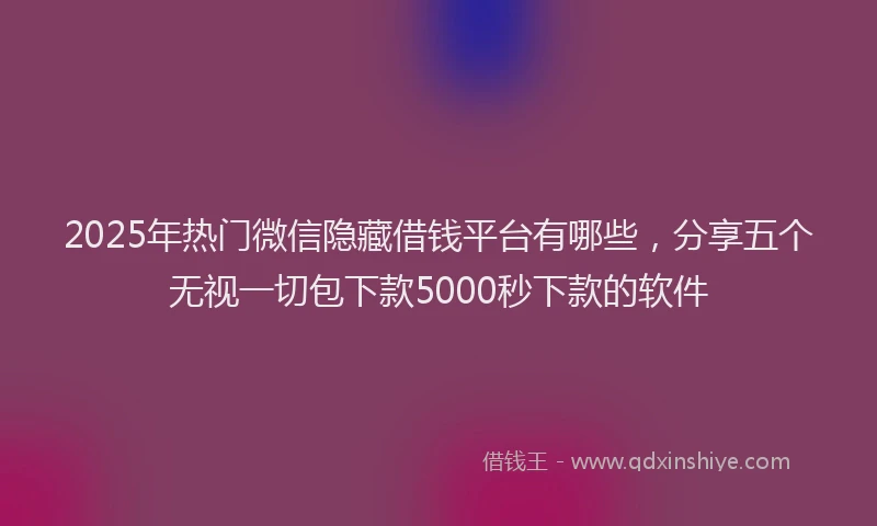 2025年热门微信隐藏借钱平台有哪些，分享五个无视一切包下款5000秒下款的软件