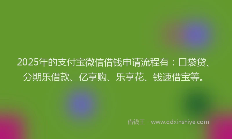 2025年的支付宝微信借钱申请流程有：口袋贷、分期乐借款、亿享购、乐享花、钱速借宝等。