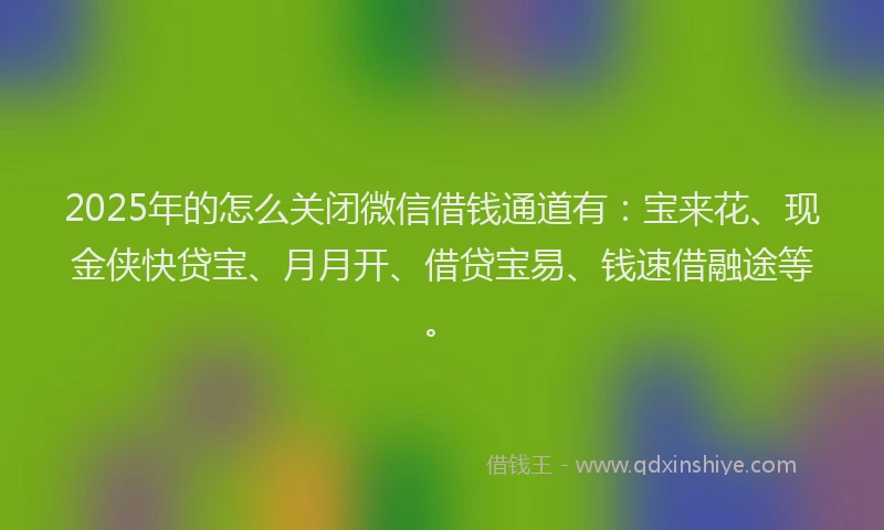 2025年的怎么关闭微信借钱通道有：宝来花、现金侠快贷宝、月月开、借贷宝易、钱速借融途等。