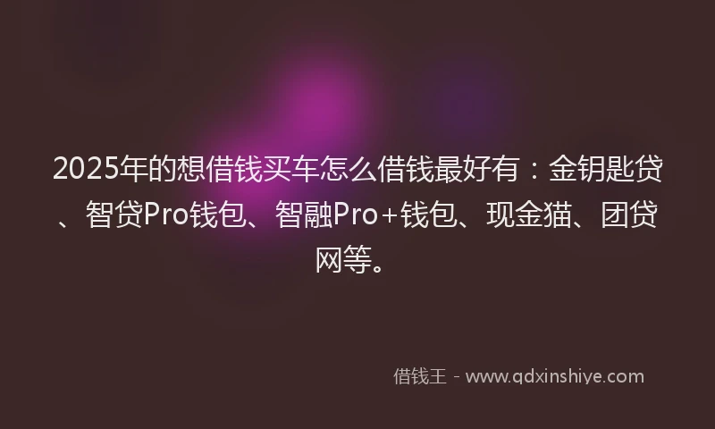 2025年的想借钱买车怎么借钱最好有：金钥匙贷、智贷Pro钱包、智融Pro+钱包、现金猫、团贷网等。