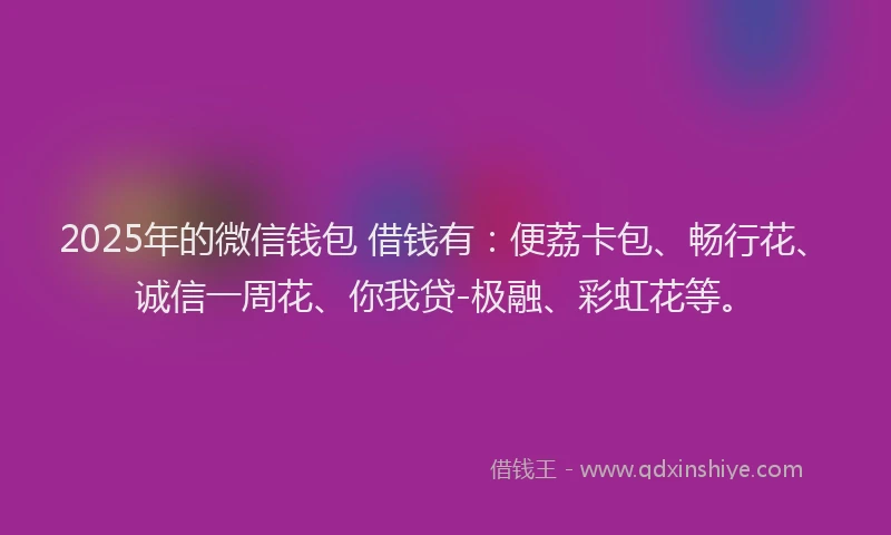 2025年的微信钱包 借钱有：便荔卡包、畅行花、诚信一周花、你我贷-极融、彩虹花等。