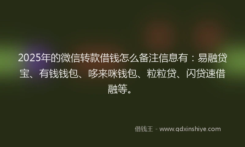 2025年的微信转款借钱怎么备注信息有：易融贷宝、有钱钱包、哆来咪钱包、粒粒贷、闪贷速借融等。