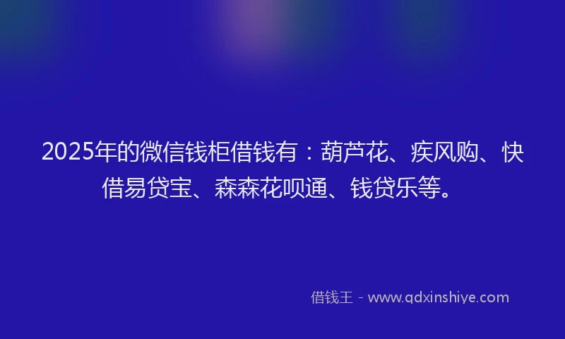 2025年的微信钱柜借钱有：葫芦花、疾风购、快借易贷宝、森森花呗通、钱贷乐等。