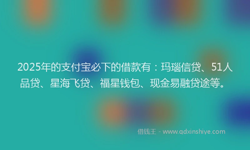2025年的支付宝必下的借款有：玛瑙信贷、51人品贷、星海飞贷、福星钱包、现金易融贷途等。