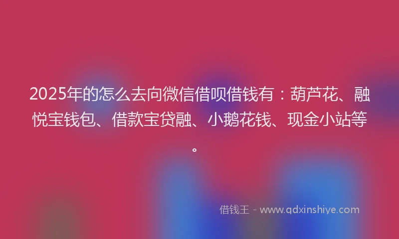 2025年的怎么去向微信借呗借钱有：葫芦花、融悦宝钱包、借款宝贷融、小鹅花钱、现金小站等。